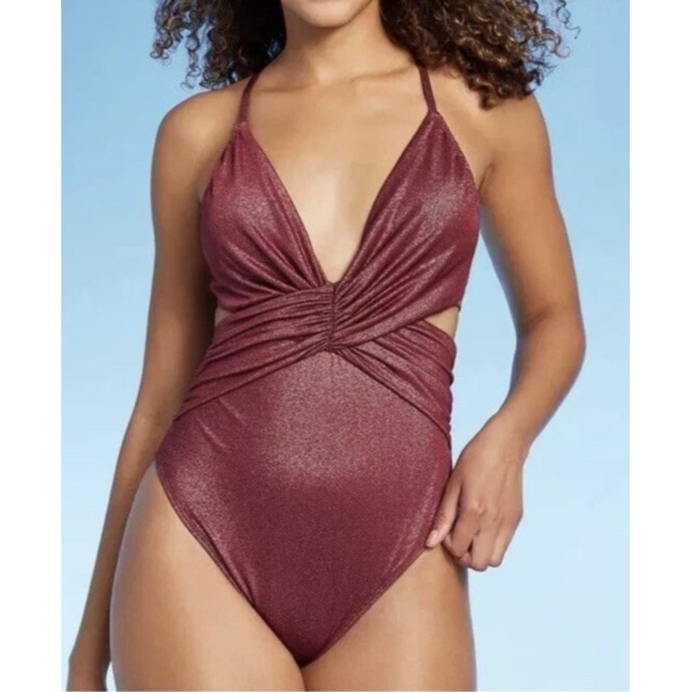 Women's‎ Plunge Cut Out High Leg Lurex One Piece Swimsuit - Shade &Shore Size 17